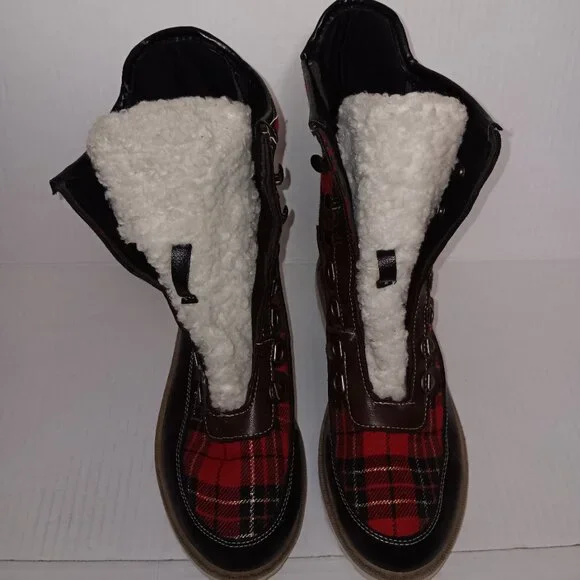 HOTKISS PLAID PRINT FAUX FUR BOOTS - Picture 1 of 13